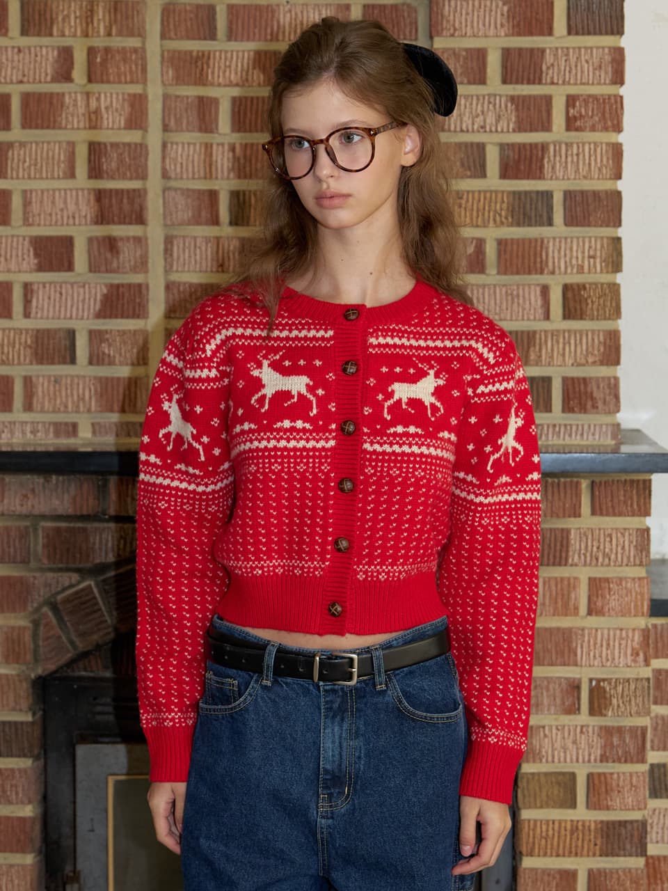 A HOLIDAY NORDIC CARDIGAN_RED