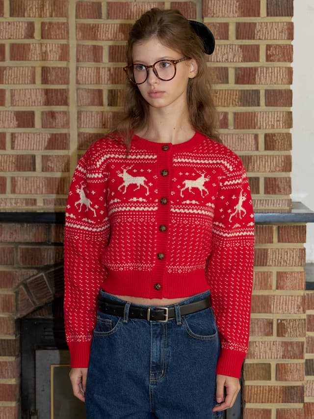 A HOLIDAY NORDIC CARDIGAN_RED