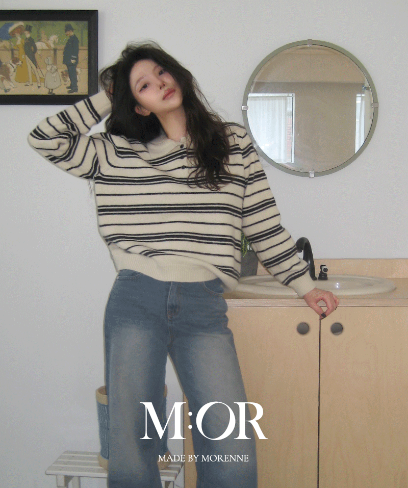 [윤경 PICK] [MADE] [5천장판매] [tnt0806] 론베 스트라이프 카라넥 니트